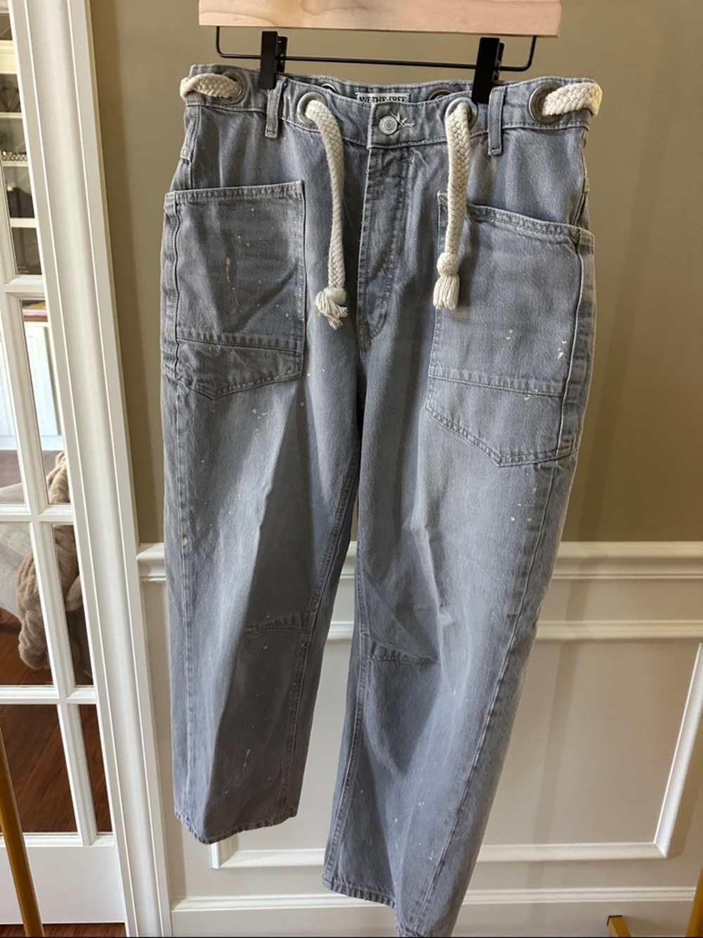 Free People Light Gray Moxie Jeans with Rope Belt sz 27